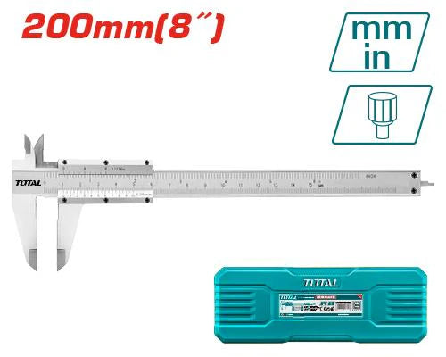 Total 200mm Vernier Caliper TMT312001 - Carbon Steel, 0.05mm Total